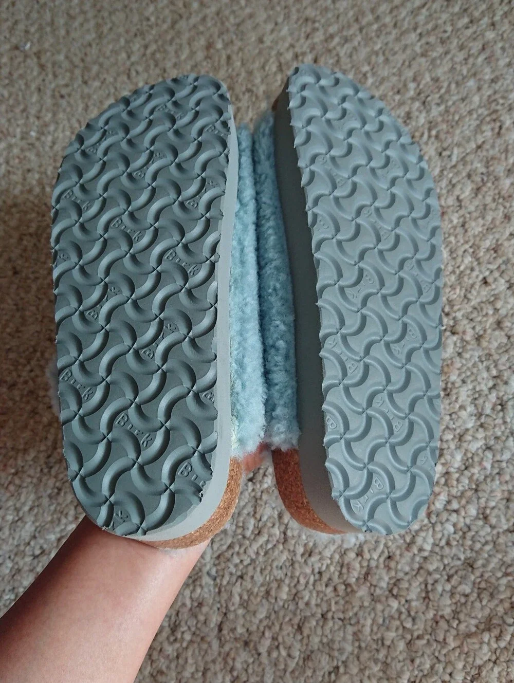 Birkenstock Papillio Buckle Shearling Platform Teddy Aqua blue Slide sz 8.5/250